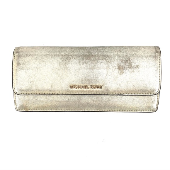 Michael Kors Handbags - Michael Kors Gold Metallic Flap Wallet